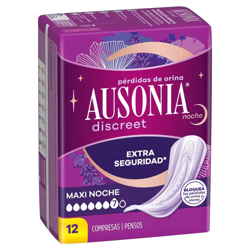 Ausonia Discreet Maxi pensos para perdas de urina durante a noite, 12 unidades