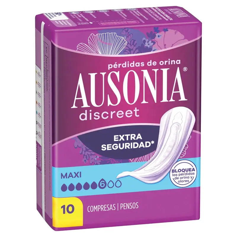 Ausonia Discreet Maxi Pads para perdas de urina, 10 unidades