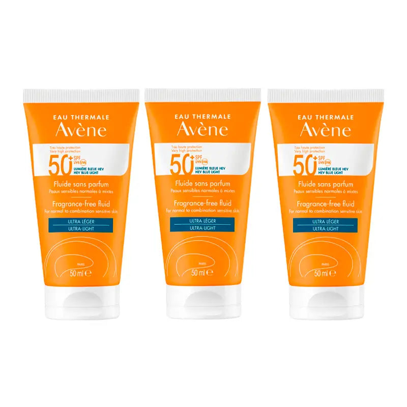 Avene Fluido Protetor Solar Sem Perfume Spf 50+, 3 x 50 ml