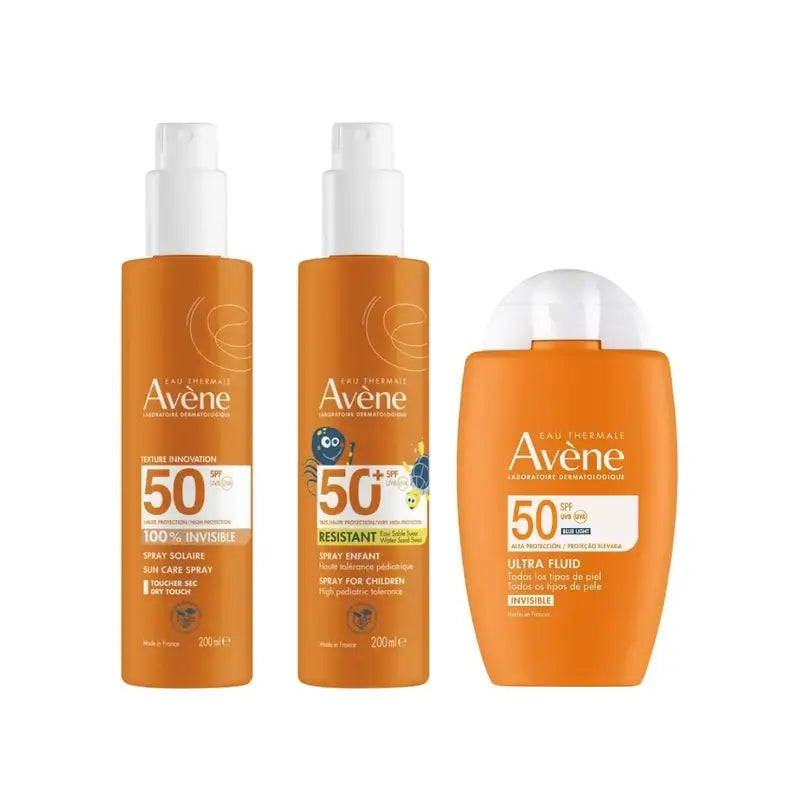 Avene Ultra Invisible Fluid Spf50 50 Ml + Invisible Spray Spf 50 200 Ml + Spray Spf 50+ Crianças 200 Ml