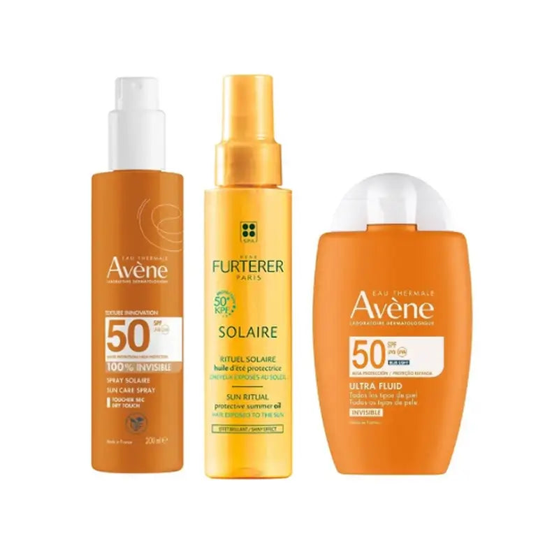 Avene Fluido Ultra Invisível Spf50 50 Ml + Spray Invisível Spf50 200 Ml + Óleo Solar Protetor Kpf 50⁺ 100 Ml