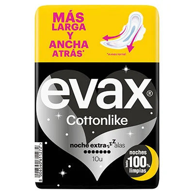 Evax Cottonlike Extra Night Pads Com Asas, 10 unidades