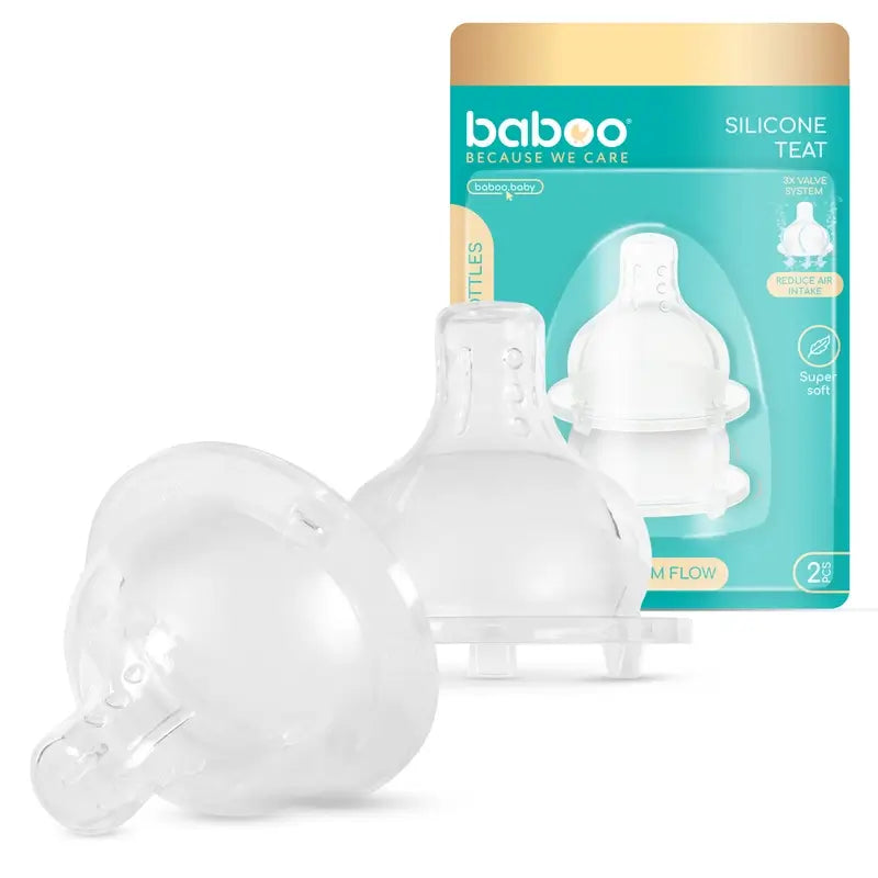 Baboo Tetinas anti-cólicas de pescoço largo Líquidos espessos, 6+ meses , 2 unidades