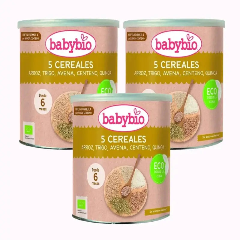 Babybio 5 Cereais Bio +6m, embalagem de 3 x 220g