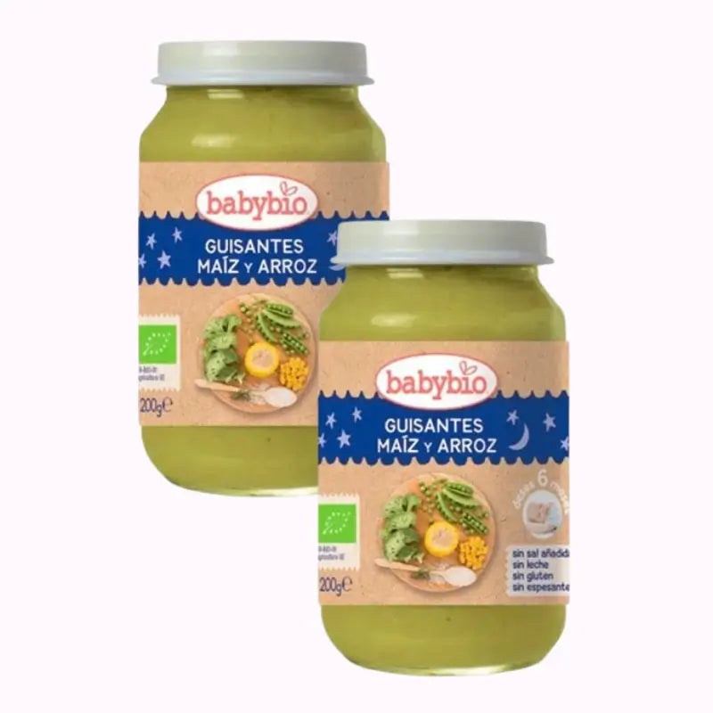 Babybio Boa Noite Ervilhas-Maizena-Richo, embalagem de 2 x 200 gramas