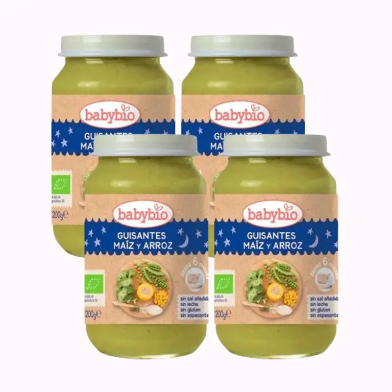 Babybio Boa Noite Ervilhas-Maizena-Richo, embalagem 4 x 200 gramas