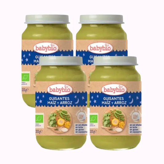 Babybio Boa Noite Ervilhas-Maizena-Richo, embalagem 4 x 200 gramas