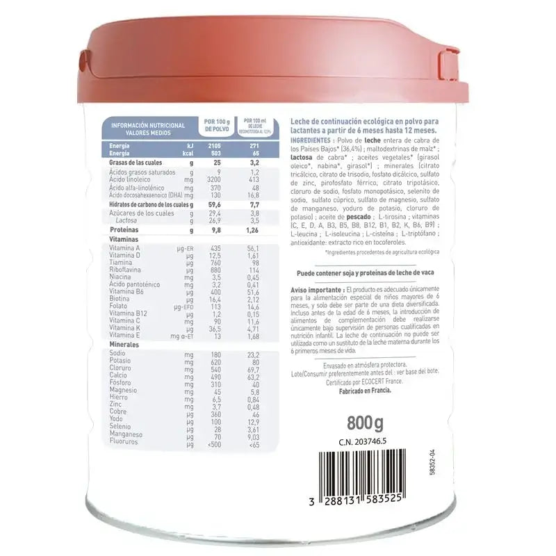 Babybio Caprea 2 Leite de Cabra 6-12 Meses, Embalagem 3 x 800 g