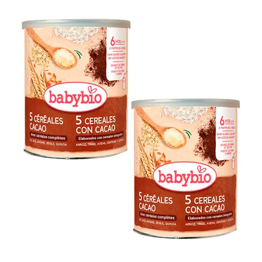 Babybio 5 Cereais com Cacau, embalagem de 2 x 220 g