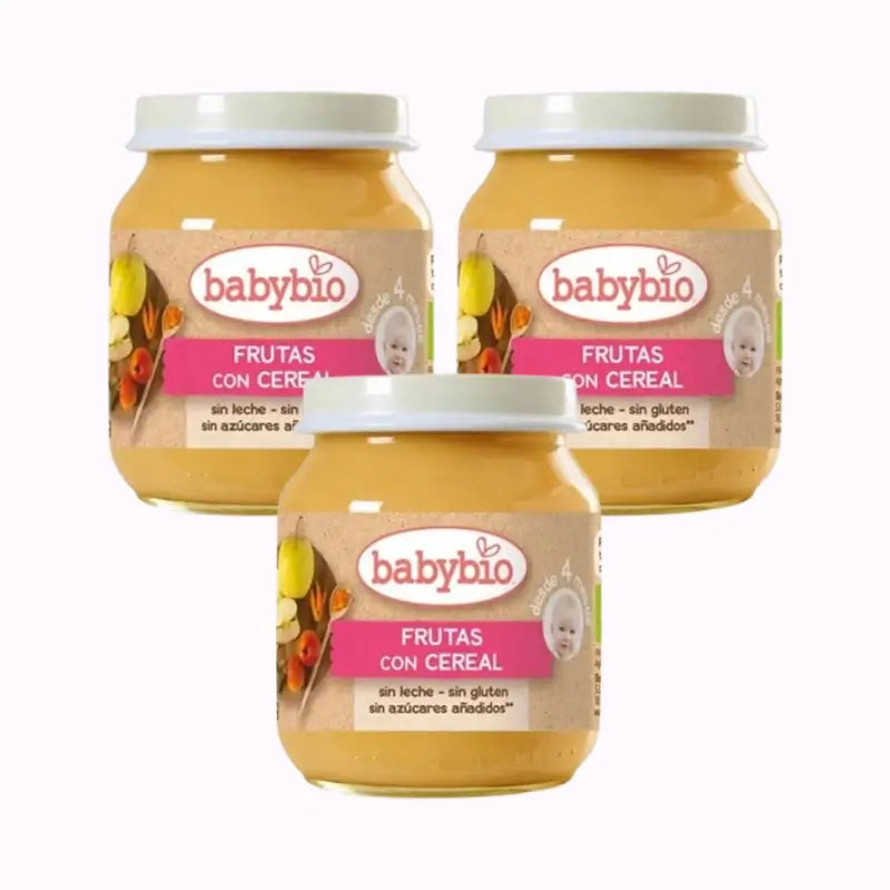 Babybio Frutos com cereais, embalagem de 3 x 130 gramas