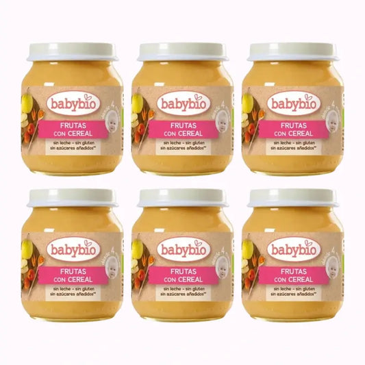 Babybio Frutos com Cereais, embalagem de 6 x 130 gramas