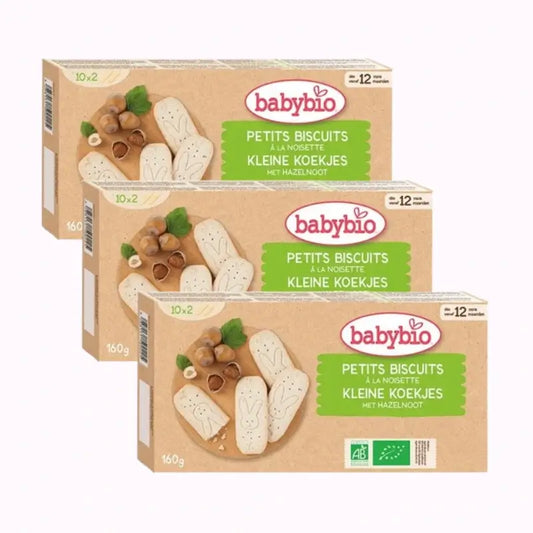 Biscoitos de crescimento de avelã Babybio, embalagem de 3 x 160 g