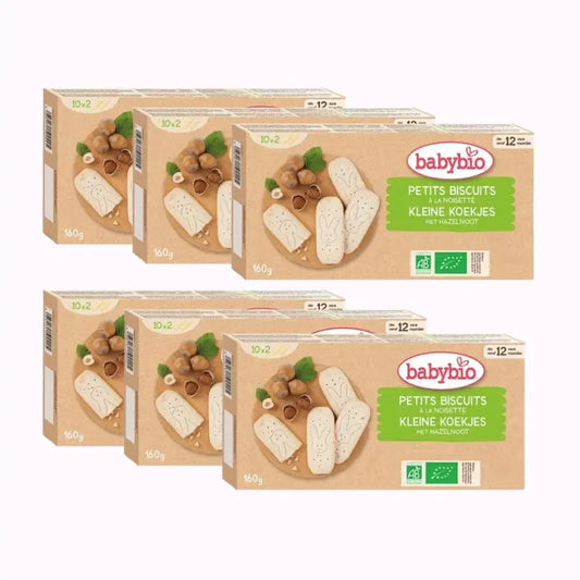 Biscoitos de crescimento de avelã Babybio, embalagem de 6 x 160 g