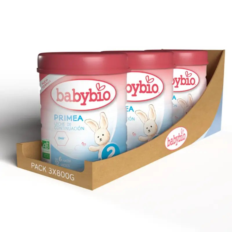 Babybio Primea 2 Leite de Vaca Continuação 6-12 Meses, Embalagem 3 x 800g
