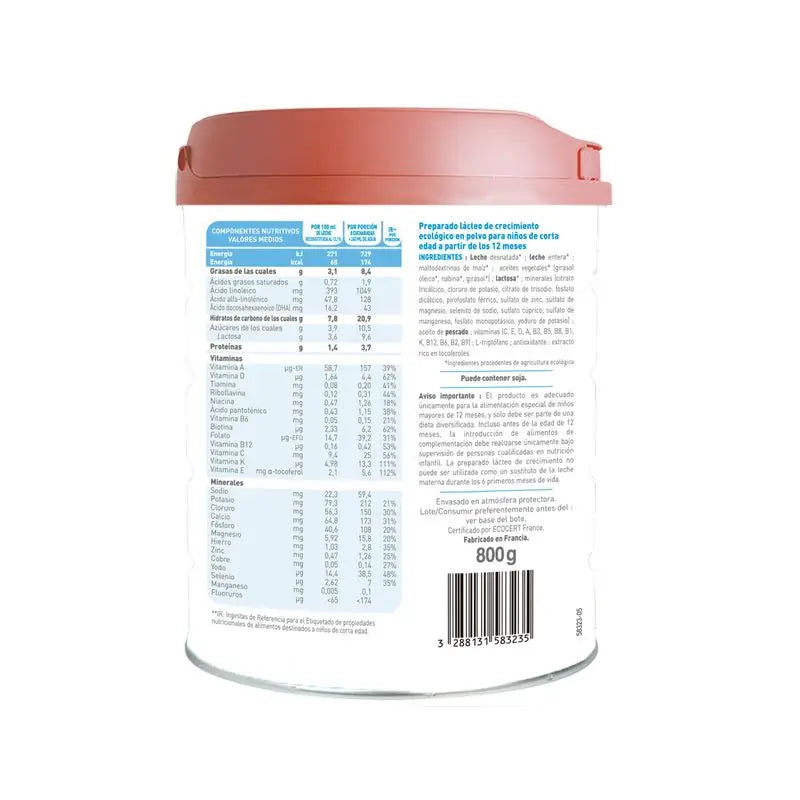 Babybio Primea 3 Leite de vaca para crescimento 12-36 meses, 800 gramas