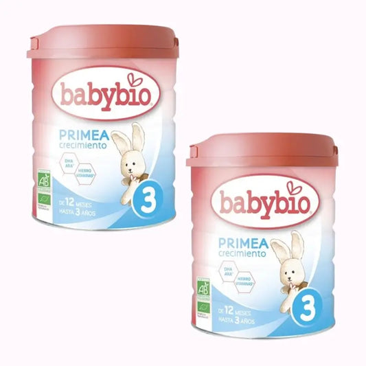 Babybio Primea 3 Leite de vaca para crescimento 12-36 meses, embalagem de 2 x 800 gramas