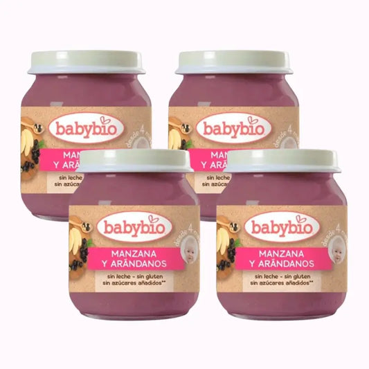 Babybio Maçã Mirtilos, Embalagem 4 x Mirtilos, 130g