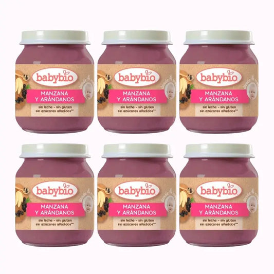 Babybio Maçã Mirtilos, Embalagem 6 x Mirtilos, 130g