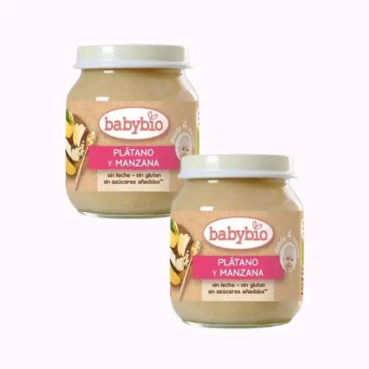 Babybio Maçã e Banana, embalagem de 2 x 130 g
