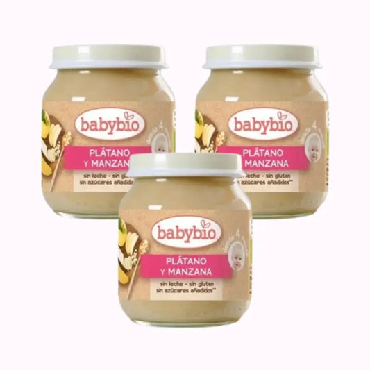 Babybio Maçã e Banana, embalagem de 3 x 130 g