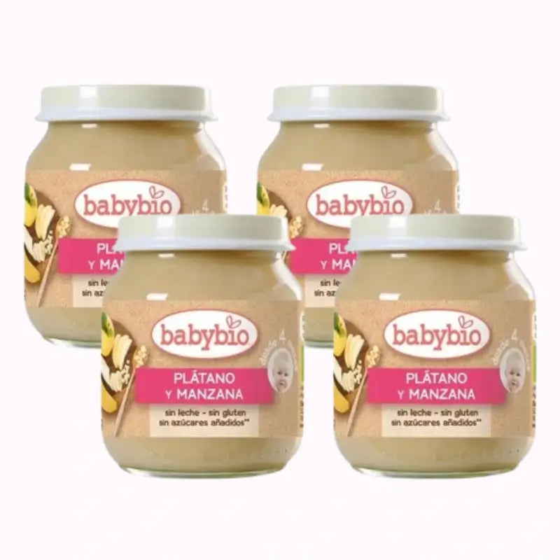 Babybio Maçã e Banana, embalagem de 4 x 130 g