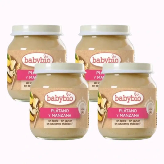 Babybio Maçã e Banana, embalagem de 4 x 130 g
