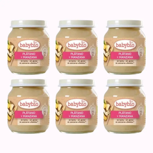 Babybio Maçã e Banana, embalagem de 6 x 130 g