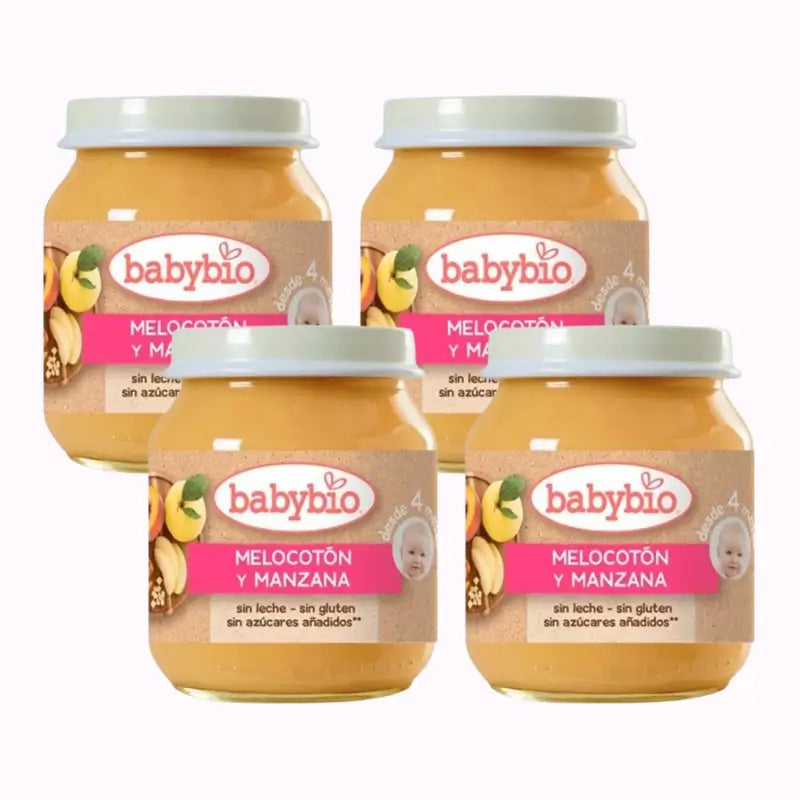 Babybio Pêssego-maçã, embalagem de 4 x 130 g