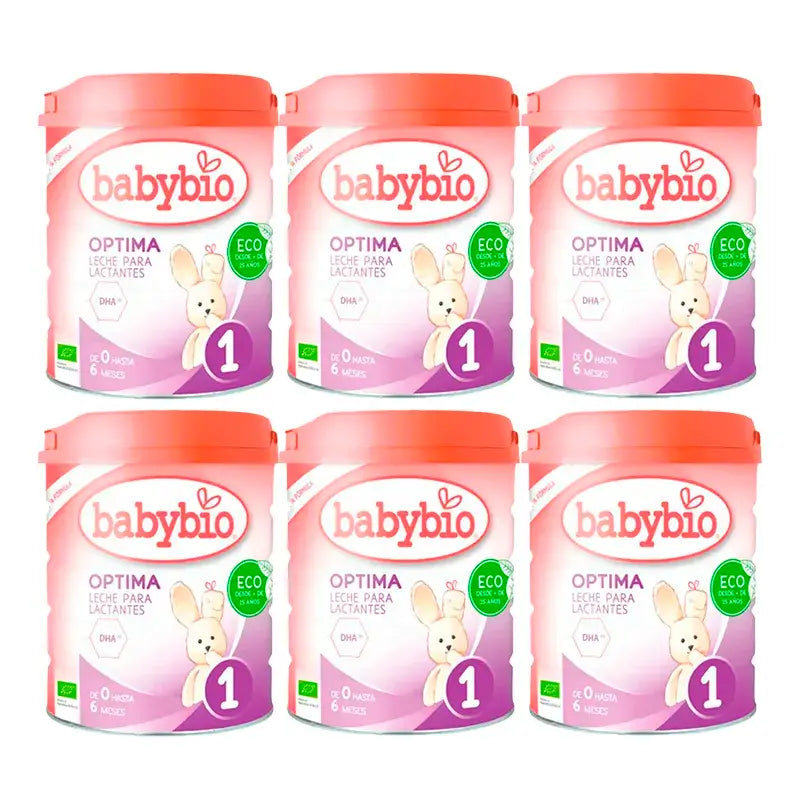 Babybio Optima 1 Leite de vaca 0-6 meses, embalagem de 6 x 800 gramas
