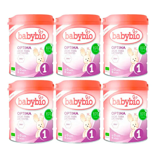 Babybio Optima 1 Leite de vaca 0-6 meses, embalagem de 6 x 800 gramas