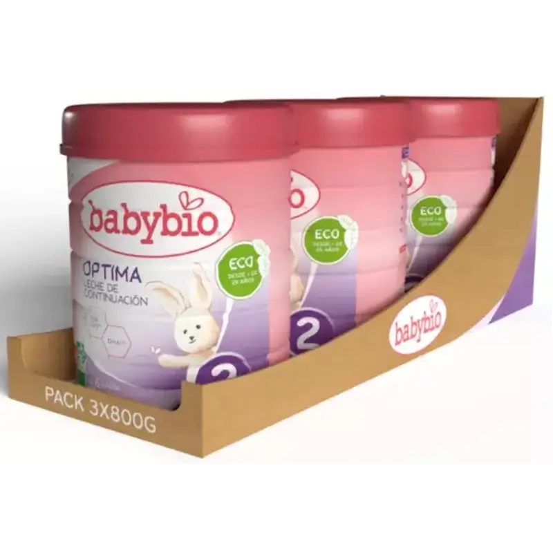 Babybio Optima 2 Leite de vaca 6-12 meses, embalagem de 3 x 800 gramas