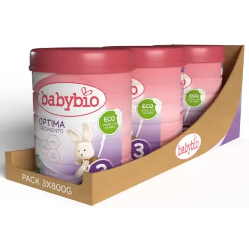 Babybio Optima 3 Leite de vaca 12-36 meses, embalagem de 3 x 800 gramas