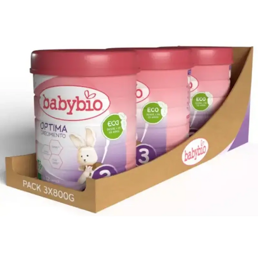 Babybio Optima 3 Leite de vaca 12-36 meses, embalagem de 3 x 800 gramas