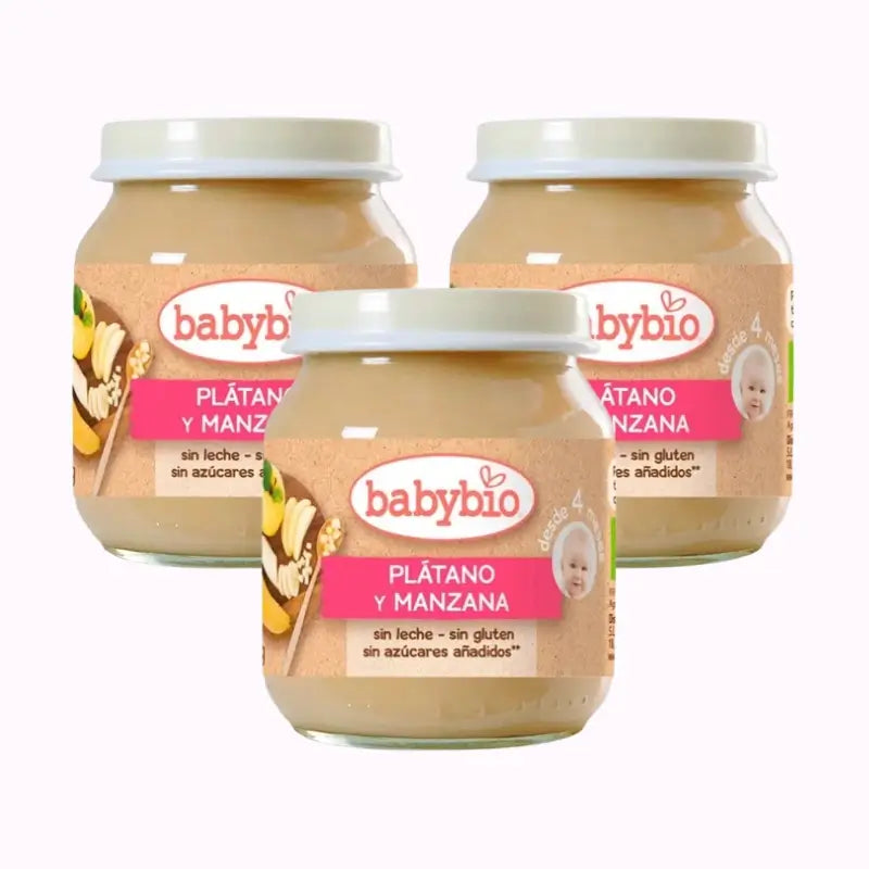 Babybio Banana e Maçã, embalagem de 3 x 130 gramas
