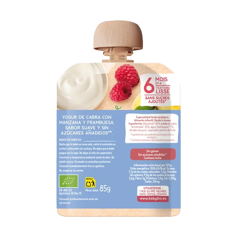 Babybio Pouche Iogurte de Cabra, Maçã e Framboesa, 85 g