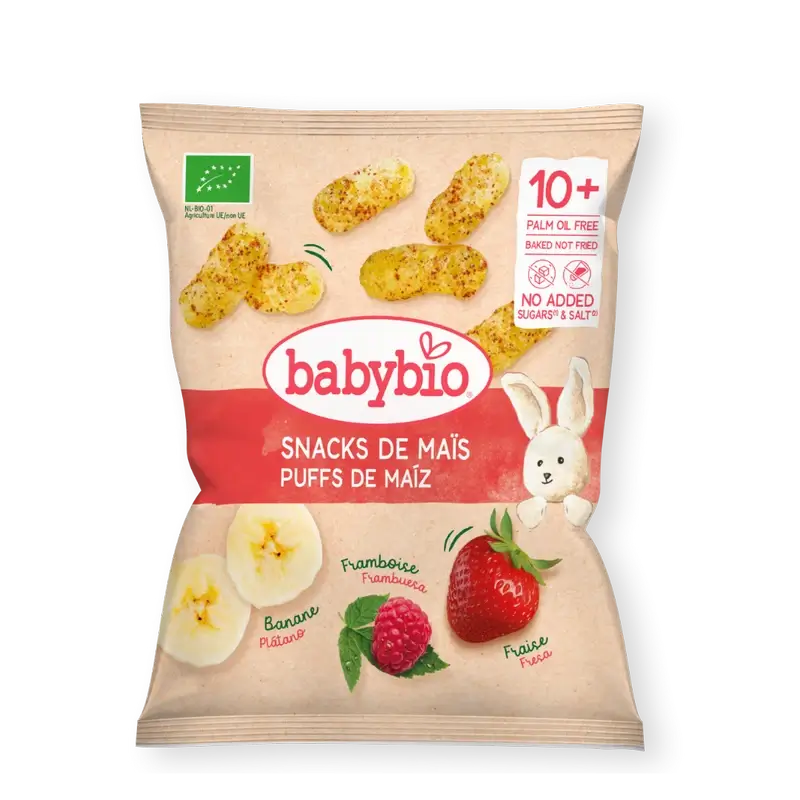 Babybio Corn Snack Banana, Framboesa e Morango , 15 g