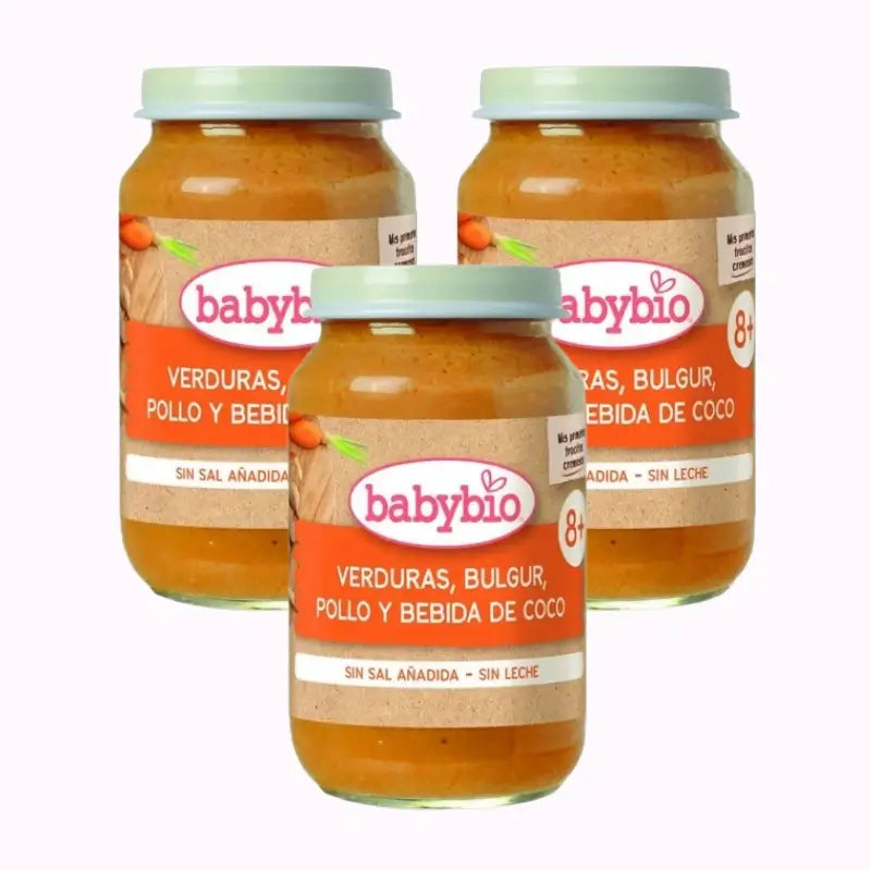 Bebébio Vegetais Bulgur Frango & Bebida de Coco, Embalagem 3 x 200 gramas