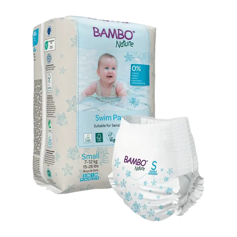 Fraldas Bambo Nature Water Tamanho S (7-12Kg), 12 unidades