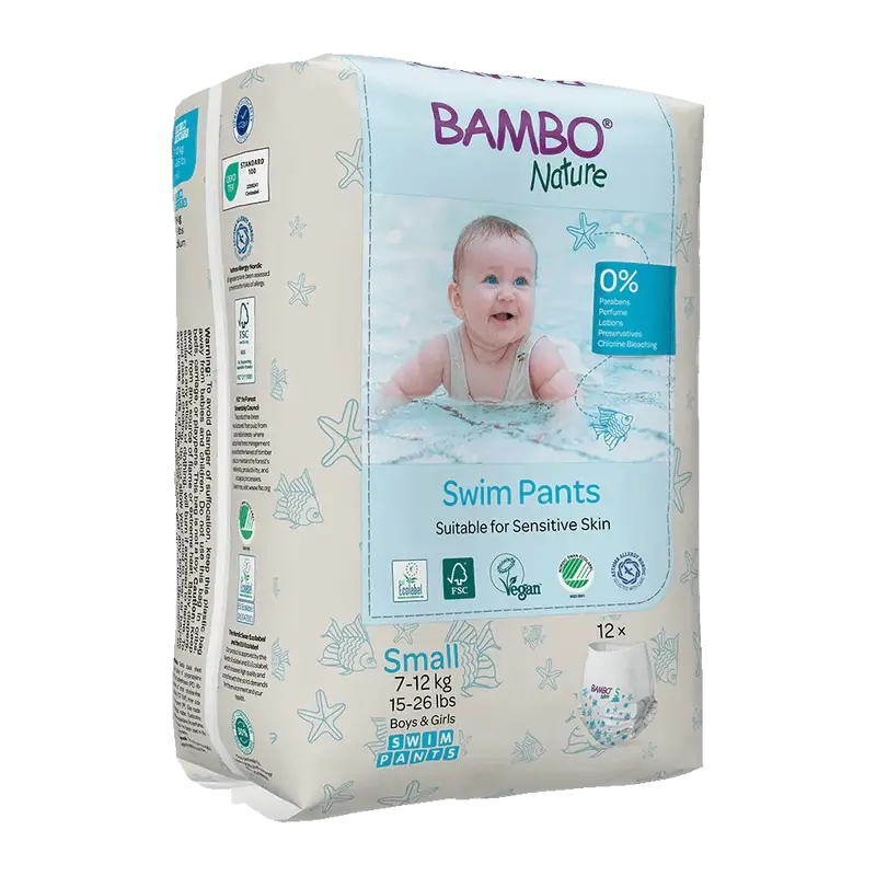 Fraldas Bambo Nature Water Tamanho S (7-12Kg), 12 unidades