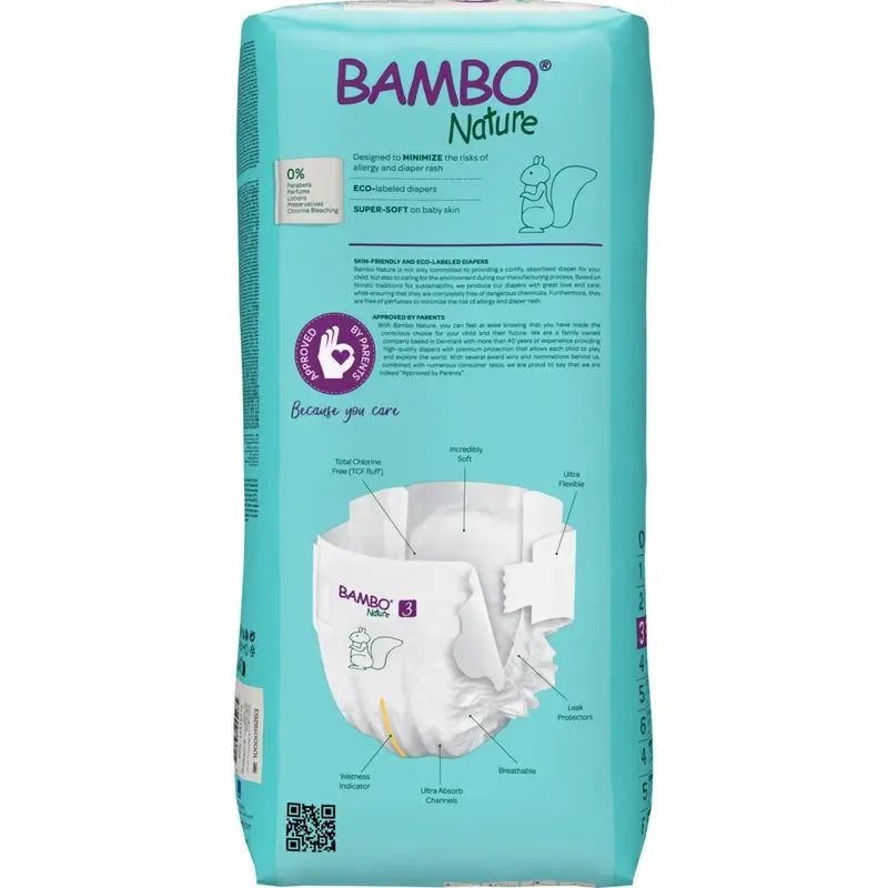 Fraldas Bambo Nature Tamanho 3 (4-8 Kg), 52 unidades.