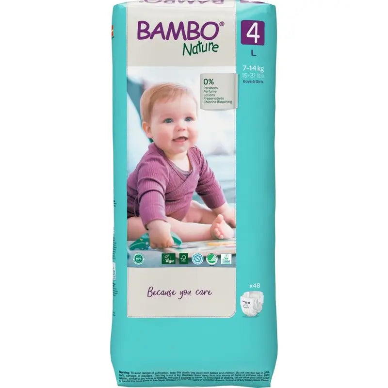 Fraldas Bambo Nature Tamanho 4 (7-14 Kg), 48 unidades.