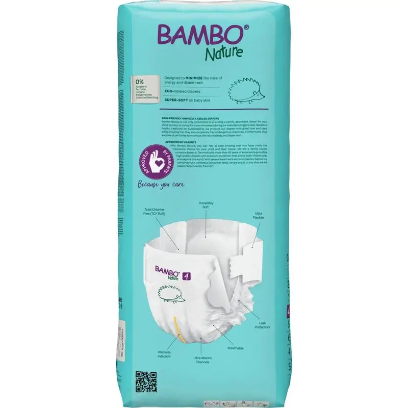 Fraldas Bambo Nature Tamanho 4 (7-14 Kg), 48 unidades.