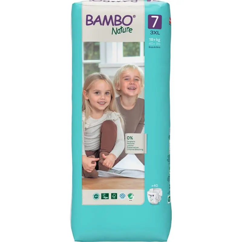 Fraldas Bambo Nature Tamanho 7 (18+ Kg), 40 unidades.