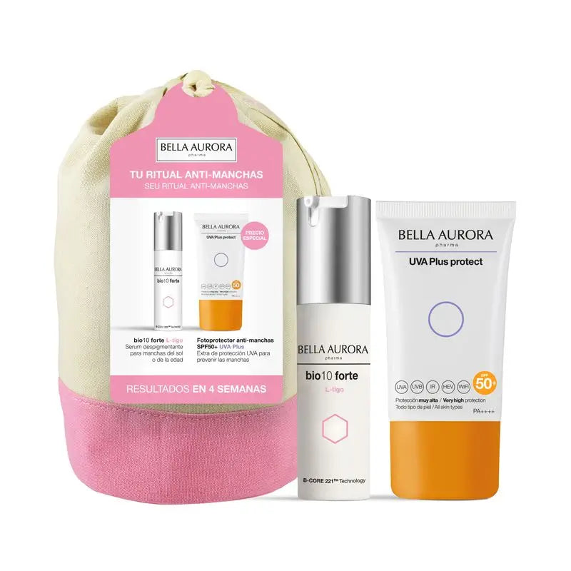 Bella Aurora Pack Anti-Blemish Bio10 Forte L-Tigo + Uva Plus Fotoprotector + Conjunto de oferta, 30 + 50 ml