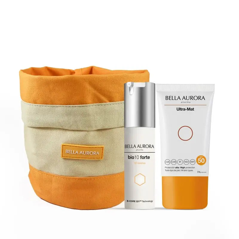 Pack Bella Aurora Anti-Blemish Bio10 Forte M-Lasma + Fotoprotector Ultra Mat + Saco de oferta, 30 + 50 ml
