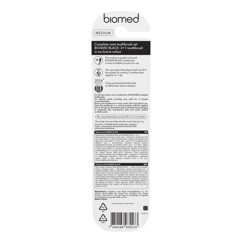 Biomed Toothbrush Preto , 3 peças