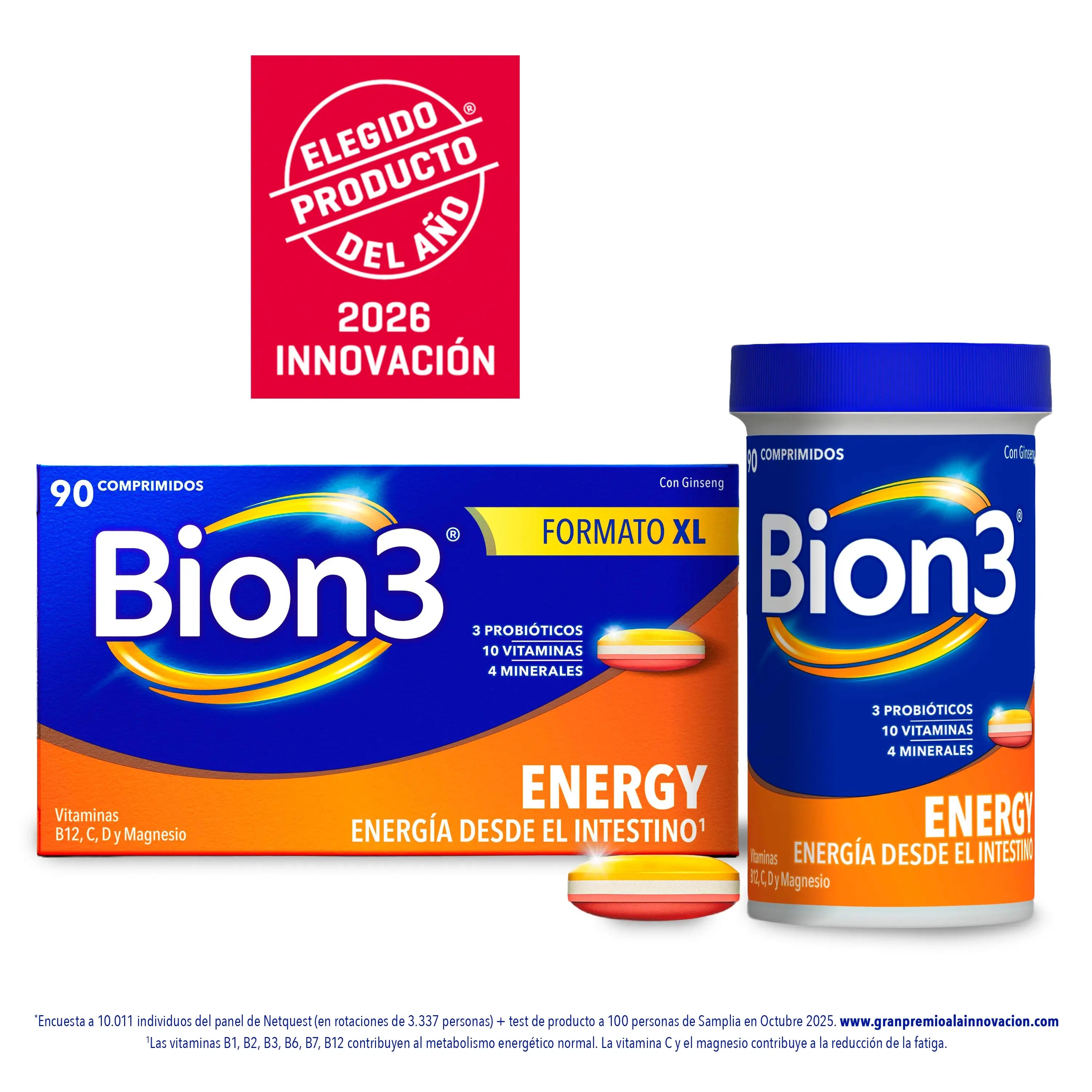 Bion3 Energy Multivitamin Tablets com Probióticos, Vitamina B12, C e Magnésio