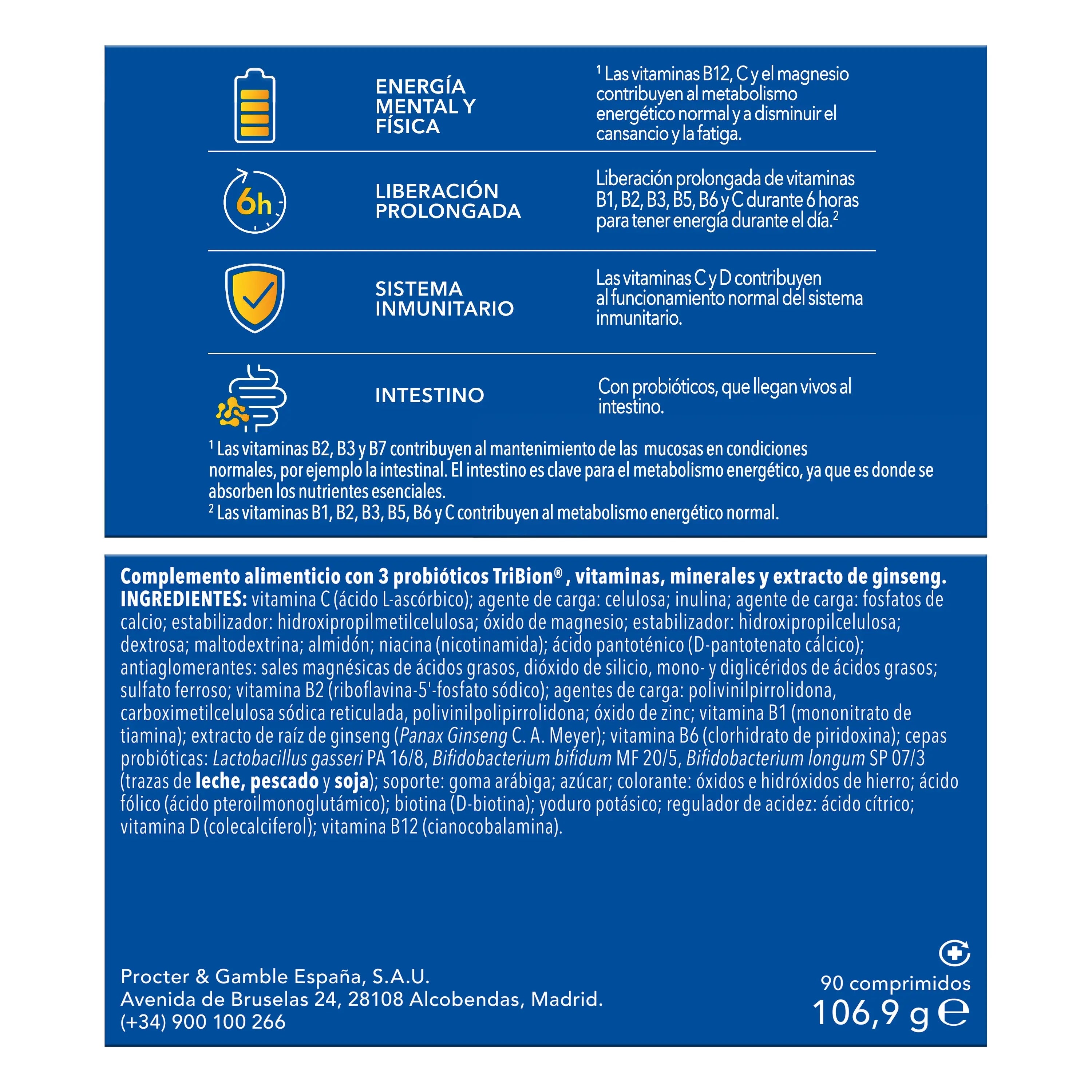 Bion3 Energy Multivitamin Tablets com Probióticos, Vitamina B12, C e Magnésio