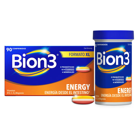 Bion3 Energy Multivitamin Tablets com Probióticos, Vitamina B12, C e Magnésio