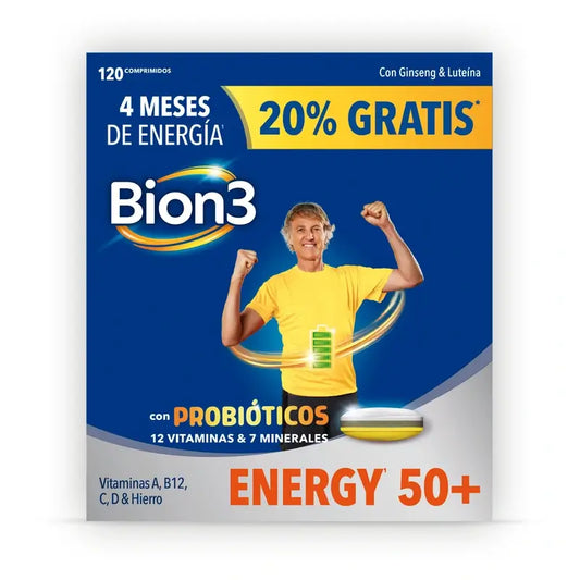 Bion3 Energy 50+ Multivitaminas com Probióticos, 120 comprimidos